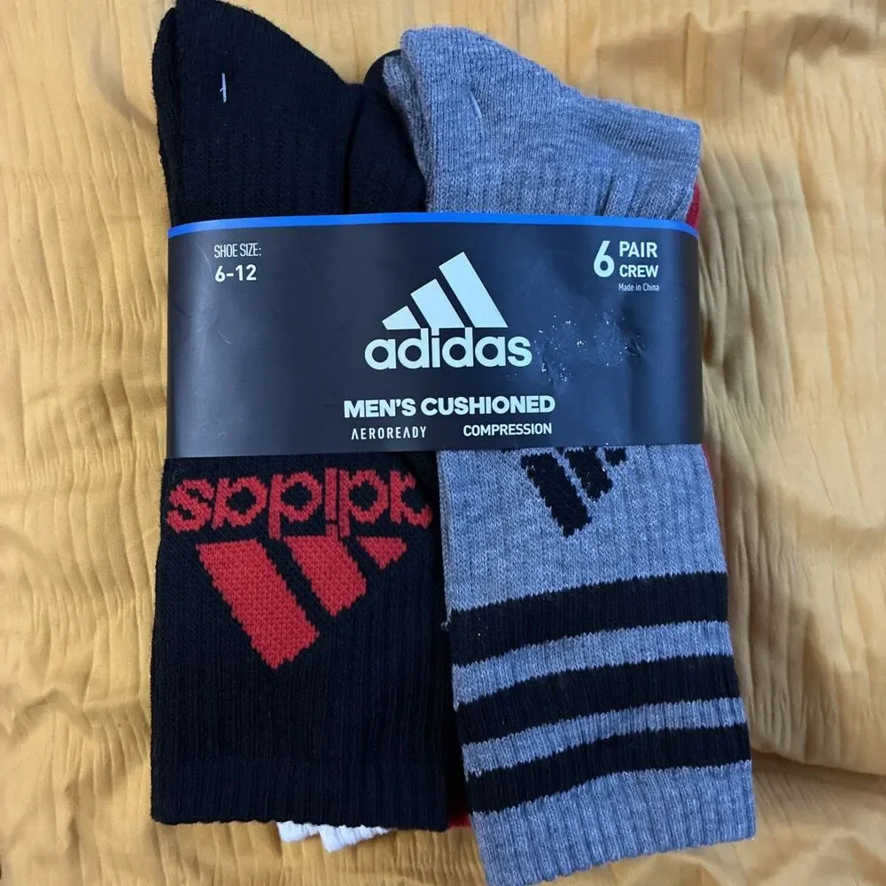 Adidas Socks Men’s Size 6-12 Cushioned Crew 6 Pair AEROREADY Compression